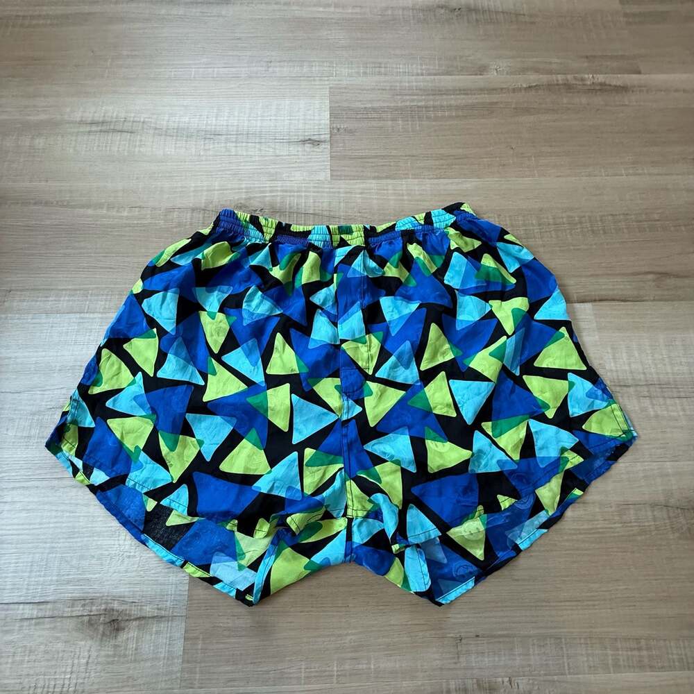 Vintage 90s Joe Boxer 100% Silk Geometric Neon Triangle Boxer Shorts Size Large
